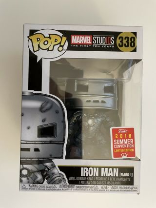 Funko Pop Marvel Studios Iron Man Mark 1 338 2018 Sdcc Shared W/ Pop Protector