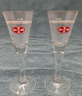 Set Of Two (2) Malteserkreuz Aquavit Shot Glass German Cordial Clear Glass