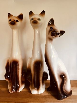 Vintage,  Tall,  Siamese Long Necked Cats,  Ceramic