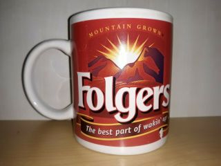 Vintage Ceramic Folgers Mountain Grown The Best Part Of Wakin Up Coffee Cup Mug