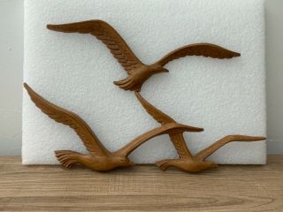 Vintage Homco Flying Birds Seagull Plaques 7619 Decor Wall Art Retro Wood Look