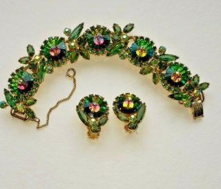 Vintage Juliana D & E Green Margarita Bracelet And Earrings - Book Piece
