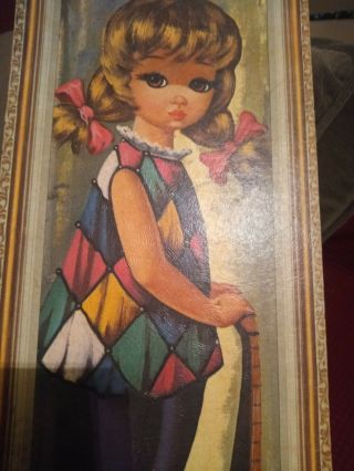 Vintage big eye moppet girl with mandolin wall hanging plaque print picture Eden 3