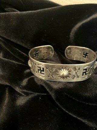 Silver Navajo Bracelet With " Whirling Log " Symbol Of Well Being