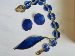 David Andersen D - A Norway Sterling Silver Blue Enamel Leaf Pin Brooch