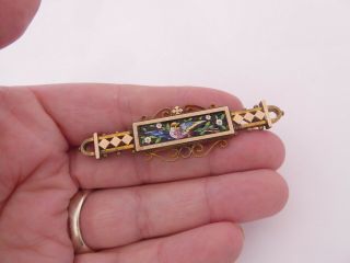 9ct Gold & Solid Silver Gilt Micro Mosaic Brooch,  Boxed,  Fine Victorian 925,  375