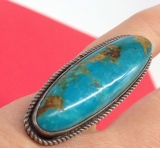 Exquisite Turquoise Ring Marked April 1975 Fortunate Eagle Signed 10.  7 Grams
