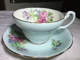 Foley Bone China Cup And Saucer England.  Pastel Blue.  Foley Tulip Pattern