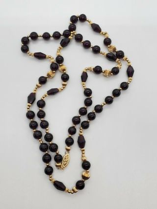 Stunning 14k Yellow Gold 26 " Garnet Fancy Beads Filigree Clasp Necklace 35.  5gram