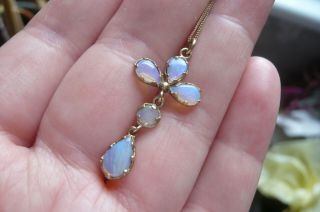 Art Deco Style Water Opal And 9 Carat Gold Pendant With 9 Carat Gold Chain
