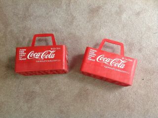 (2) Vintage Coca Cola 16 Oz.  8 - Pack Red Plastic Bottle Carriers Caddy Crate