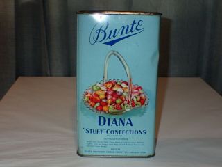 Vintage Bunte Diana " Stuft " Confections Candy Tin 3 Pounds