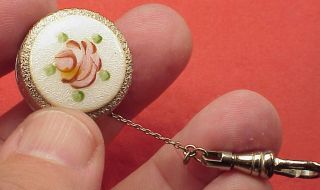 Enamel Rose Nickel Retracts Chain Button Eyeglass Holder Pin Key Watch Brooch
