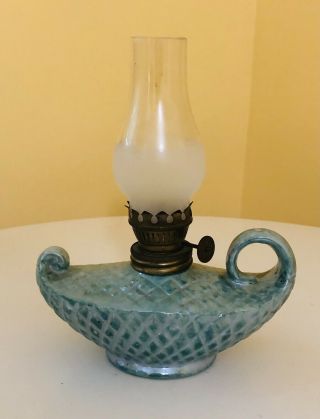 Vintage Holt Howard Kerosene/ Oil Aladdin Genie Green Finger Grip Lamp