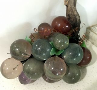 Vintage Lucite Acrylic Grape Cluster On Driftwood Mid Century Rare Colors -