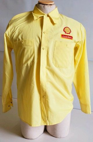 Shell Food Mart Long Sleeve Work Shirt Gas Station Size M Yellow Button Up