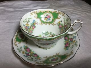 Foley Bone China Cup And Saucer England.  Green Broadway Pattern