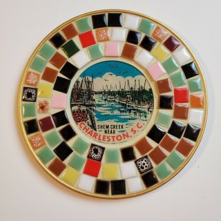 Vintage Mid Century Modern Mosaic Tile Trivet Souvenir Charlestown Sc Shem Creek