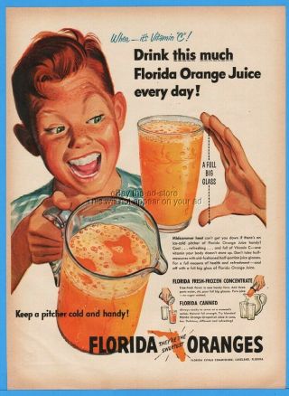 1951 Florida Oranges Citrus Commission Red Hair Boy With Freckles Print Ad