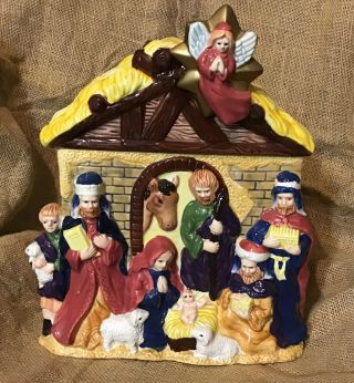 Jay Imports Large 3d Cookie Jar Christmas Nativity Scene Jesus Mary Ceramic