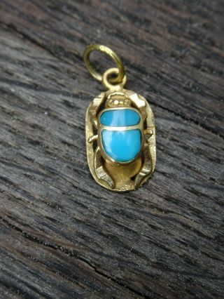 Egyptian 18k Gold And Turquoise Scarab Pendant