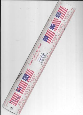 Sears Metal 12 " Ruler,  Historic Flags Of Our Country Compliments Of Sears