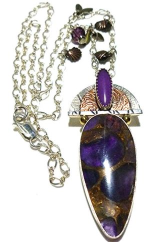 Artisan " Close " Sterling Silver 18k Gold Brass Copper Amethyst Charm Necklace