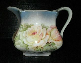 Lovely Hand Painted Roses On Porcelain Pitcher/creamer,  Germany