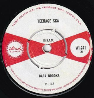 60s Ska Reggae Baba Brooks Teenage Ska Mega Rare 1965 Uk 7 " Vinyl 45 Omg