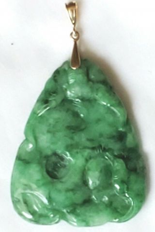 14k Solid Gold Gia Certified Grade A Natural Jadeite Jade Carving Pendant
