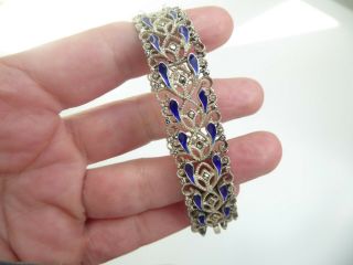A Fine And Collectable Bernard Instone Silver Blue Enamel And Marcasite Bracelet