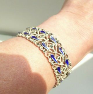 A Fine and Collectable Bernard Instone Silver Blue Enamel and Marcasite Bracelet 3