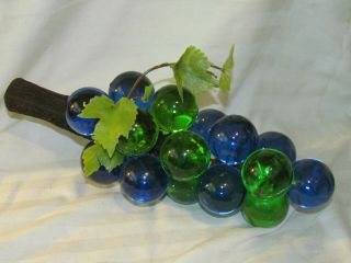 Vintage X - Large 14 " Acrylic Resin Green And Blue Grapes With Leaves