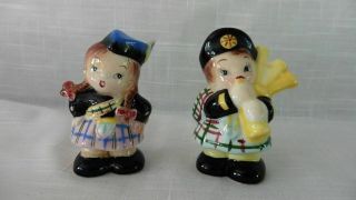 Vintage Py Scottish Couple In Kilts W/ Bagpipe Salt And Pepper Shakers Japan