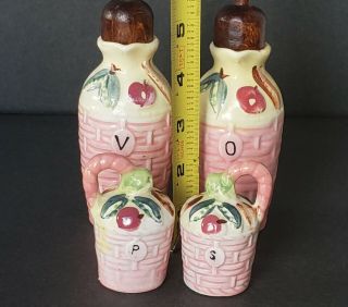 Vintage Hand Painted Salt Pepper Vinegar Oil Cruet Set.  Made In Japan By Thames