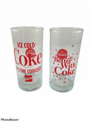 2 Drinking Glasses Coca - Cola Coke 6 " Tall Things Go Better Its Coolest Clear Red