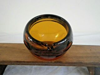 Vintage Retro Mid Century Modern Viking Amber Glass Orb Ball Sphere Ashtray