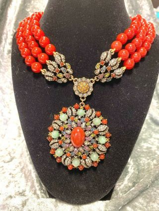 Heidi Daus Stunning Three Strand Beaded Necklace And Pendant