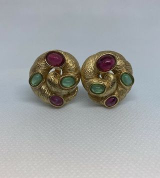 Crown Trifari Moghul Jewels Of India Gripoix Cabochon Earrings