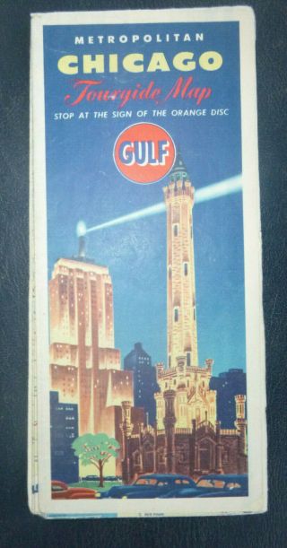 1953 Chicago Street Road Map Gulf Oil Gas Cook County Roads Water Tower Wrigley