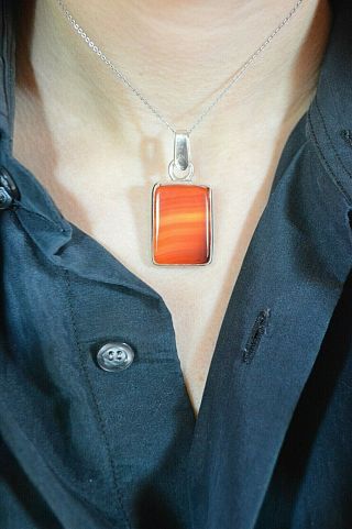 Greek Jewelry Ilias Lalaounis Modernist Sterling Silver Pendant Orange Gemstone