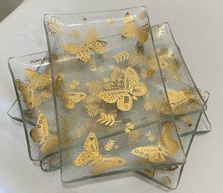 Mcm Georges Briard Small Plates Set Of 4 Signed Butterfly Gold Gilt Dishes Tray