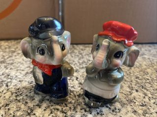 Vintage Anthropomorphic Elephants With Hats S&p Shakers - Japan