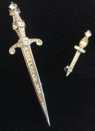 Vtg Lge Trifari Sterling Silver Rhinestone Sword Pin Alfred Philippe 1940,  Bonus
