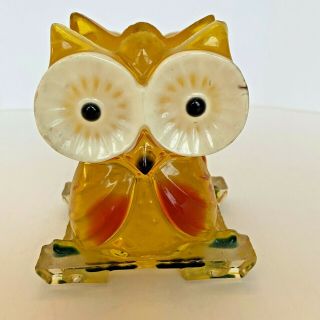 Vintage Lucite Owl Napkin Holder Yellow Orange Retro Kitchen Letter Holder Mcm