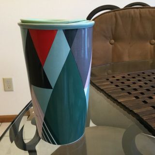 Starbucks 12 Oz.  Ceramic Tumbler Coffee/tea Travel Mug Geometric Triangles W/lid