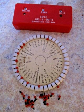 Vintage Red Add - O - Matic Counter - Dollars Dimes Cents & Shopetta