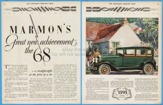1928 Marmon Motor Car Co Indianapolis In 68 Five Passenger Sedan Car Art Ad