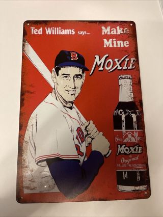 Ted Williams Moxie Pop Soda Tin Sign Vintage Look Boston Red Soxs Mlb Baseball