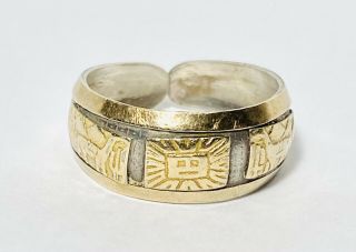 Vintage Peruvian 18k Yellow Gold And Sterling Silver Open Band Ring Size 7 2.  03g